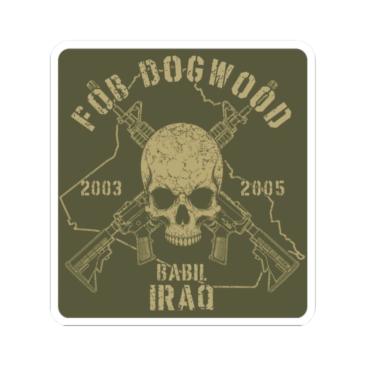 K-Factor Supply Co FOB Dogwood - Skulls & Carbines Sticker 2" × 2" / White