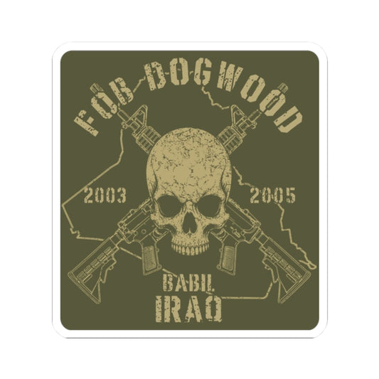 K-Factor Supply Co FOB Dogwood - Skulls & Carbines Sticker 2" × 2" / White