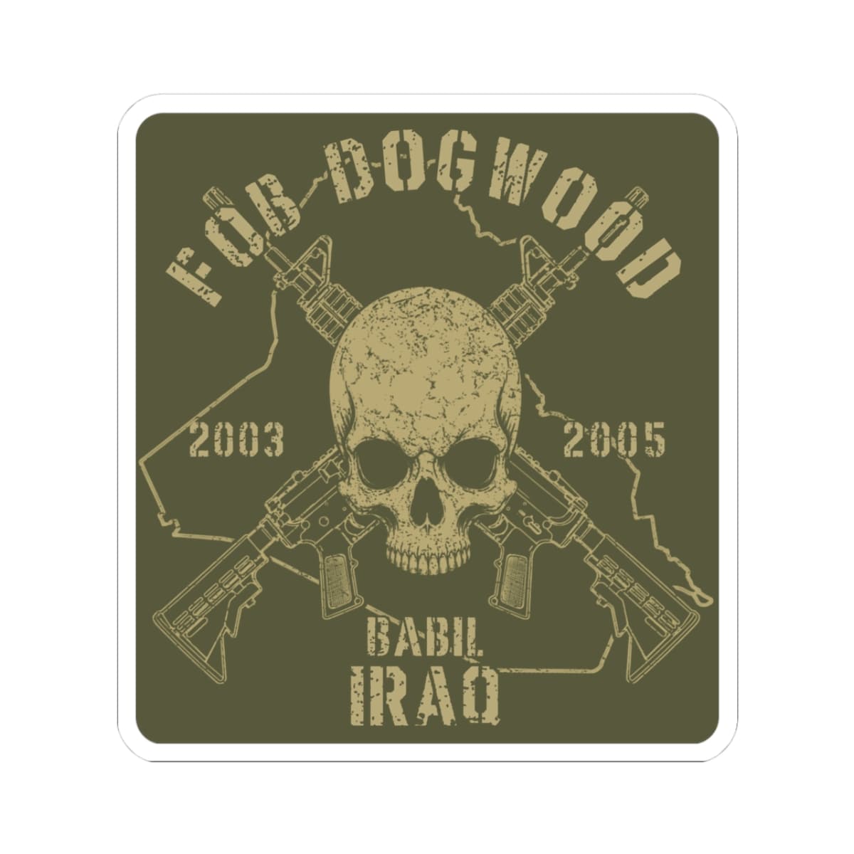 K-Factor Supply Co FOB Dogwood - Skulls & Carbines Sticker 3" × 3" / White