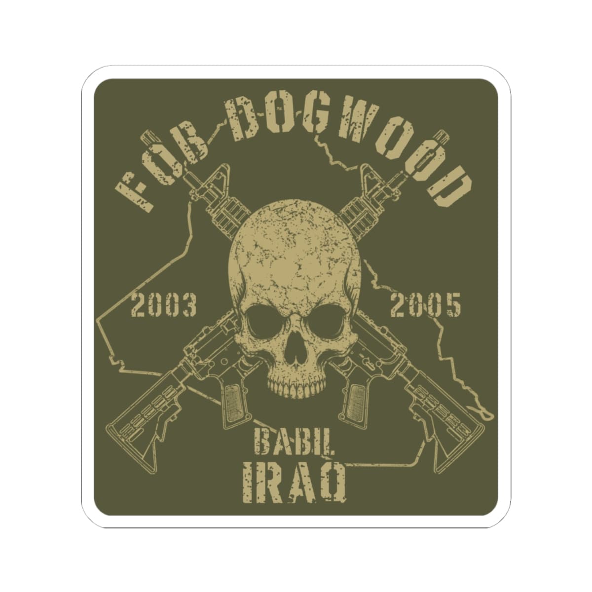 K-Factor Supply Co FOB Dogwood - Skulls & Carbines Sticker 4" × 4" / White