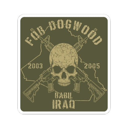K-Factor Supply Co FOB Dogwood - Skulls & Carbines Sticker 4" × 4" / White