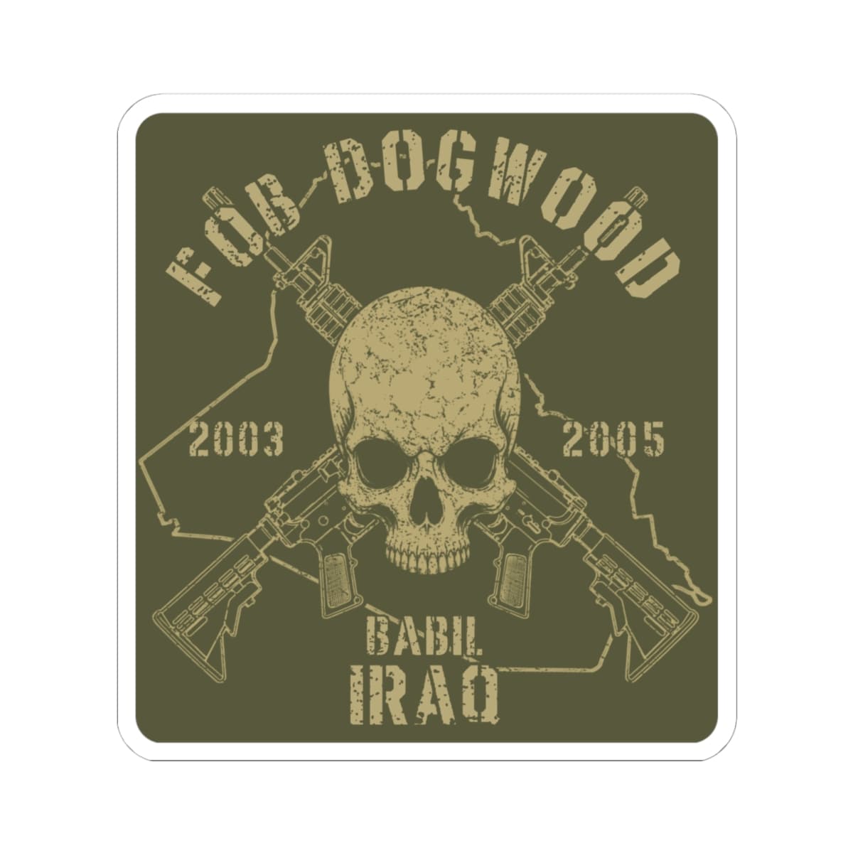 K-Factor Supply Co FOB Dogwood - Skulls & Carbines Sticker 6" × 6" / White