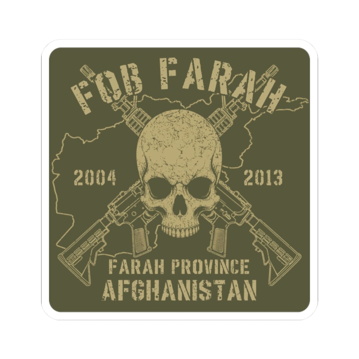 K-Factor Supply Co FOB Farah - Skulls & Carbines Sticker 2" × 2" / White