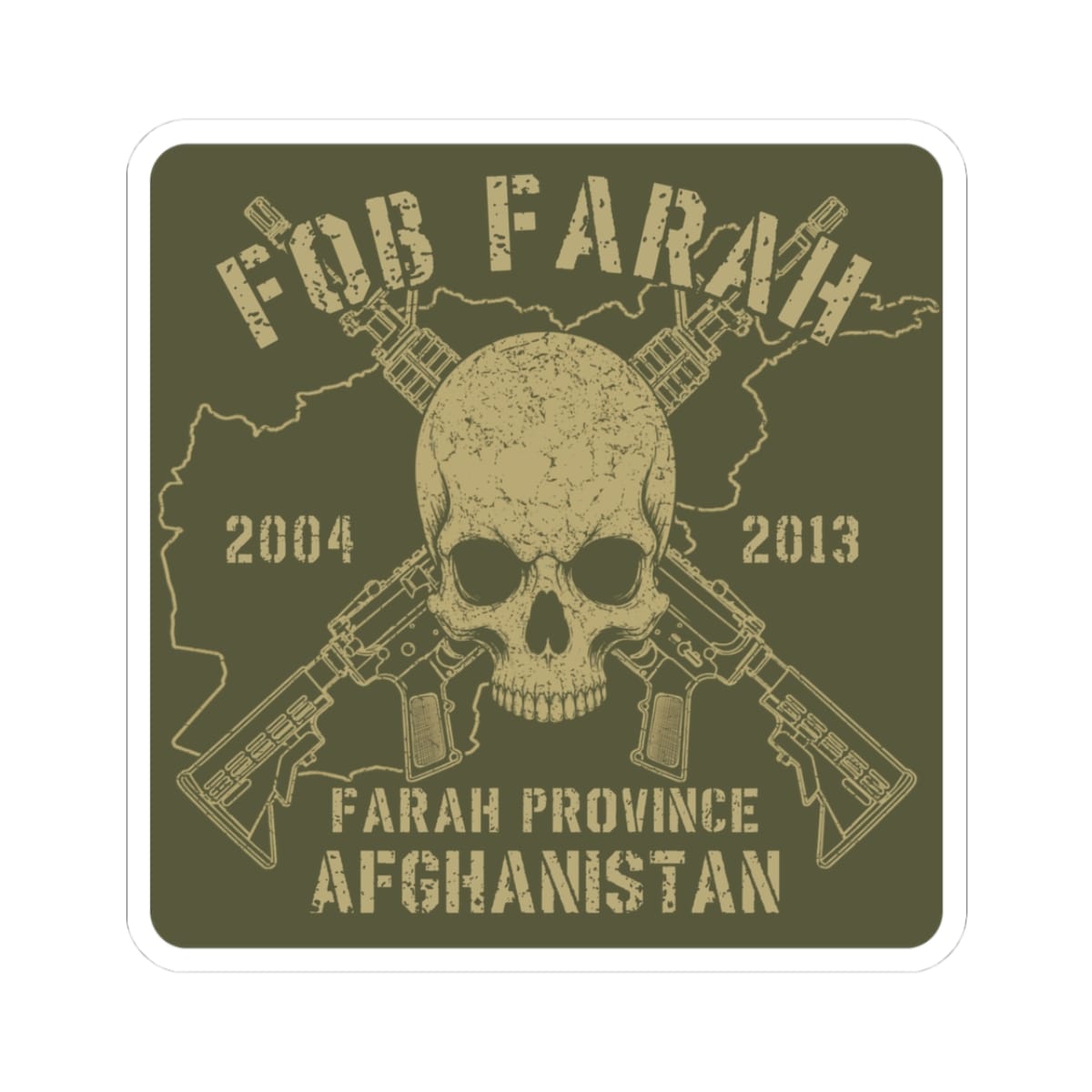 K-Factor Supply Co FOB Farah - Skulls & Carbines Sticker 3" × 3" / White