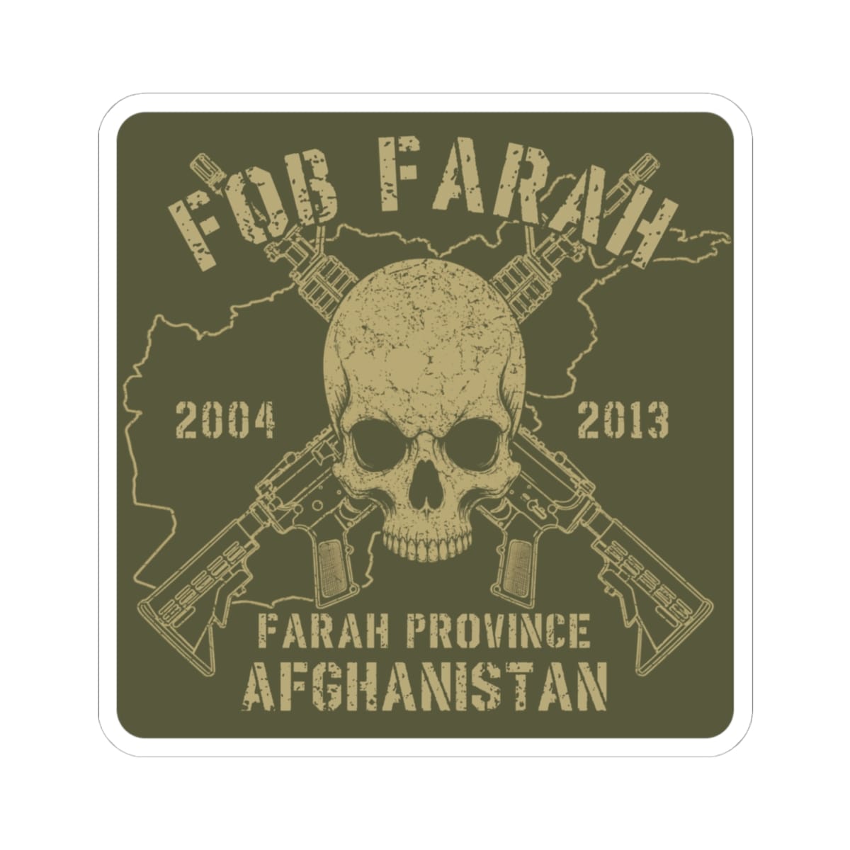 K-Factor Supply Co FOB Farah - Skulls & Carbines Sticker 4" × 4" / White