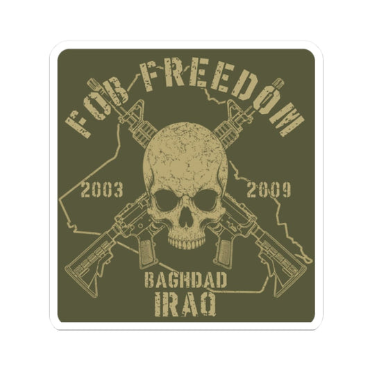 K-Factor Supply Co FOB Freedom - Skulls & Carbines Sticker 2" × 2" / White