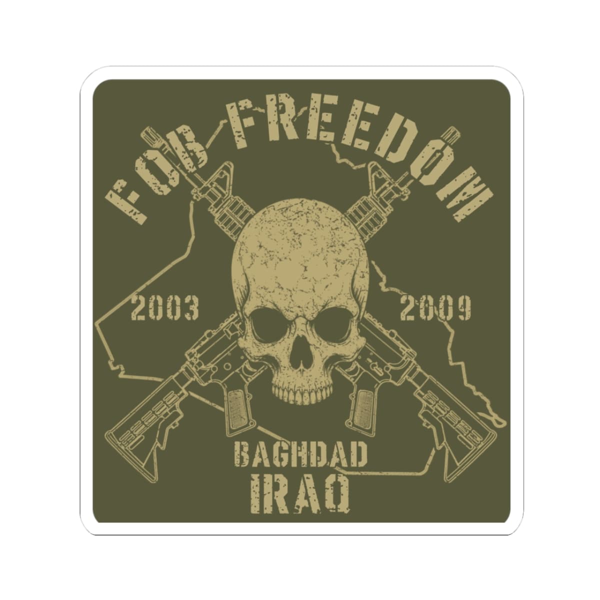 K-Factor Supply Co FOB Freedom - Skulls & Carbines Sticker 3" × 3" / White