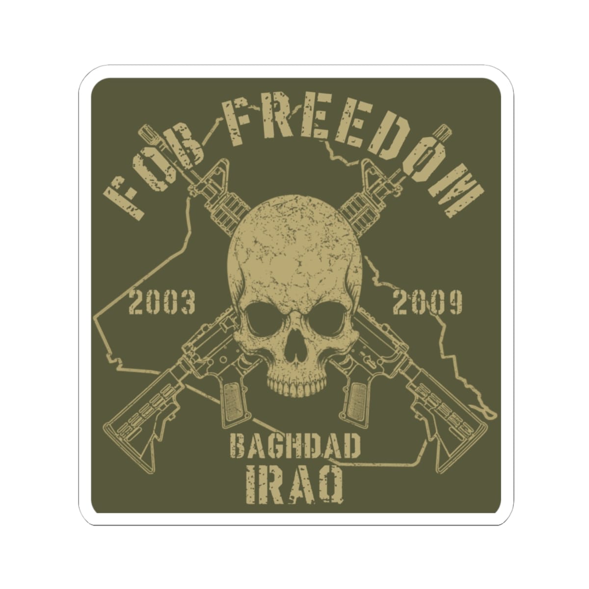K-Factor Supply Co FOB Freedom - Skulls & Carbines Sticker 4" × 4" / White
