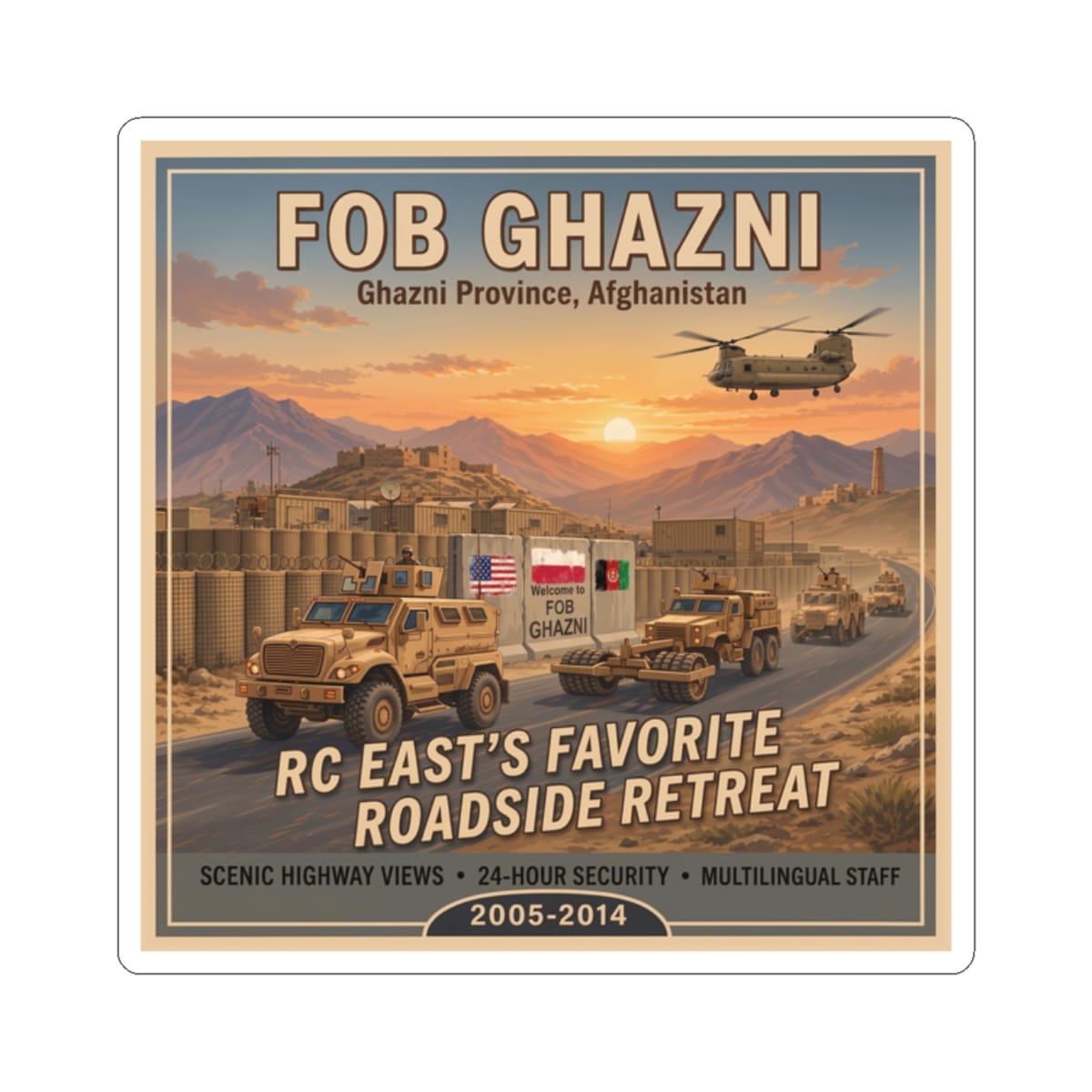 K-Factor Supply Co FOB Ghazni Travel Sticker 2" × 2"