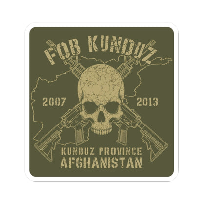 K-Factor Supply Co FOB Kunduz - Skull & Carbines Sticker 2" × 2" / White