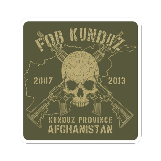 K-Factor Supply Co FOB Kunduz - Skull & Carbines Sticker 2" × 2" / White