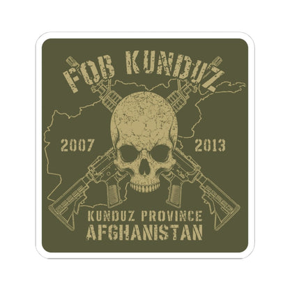 K-Factor Supply Co FOB Kunduz - Skull & Carbines Sticker 4" × 4" / White