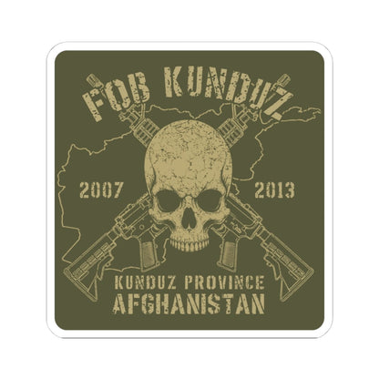K-Factor Supply Co FOB Kunduz - Skull & Carbines Sticker 6" × 6" / White