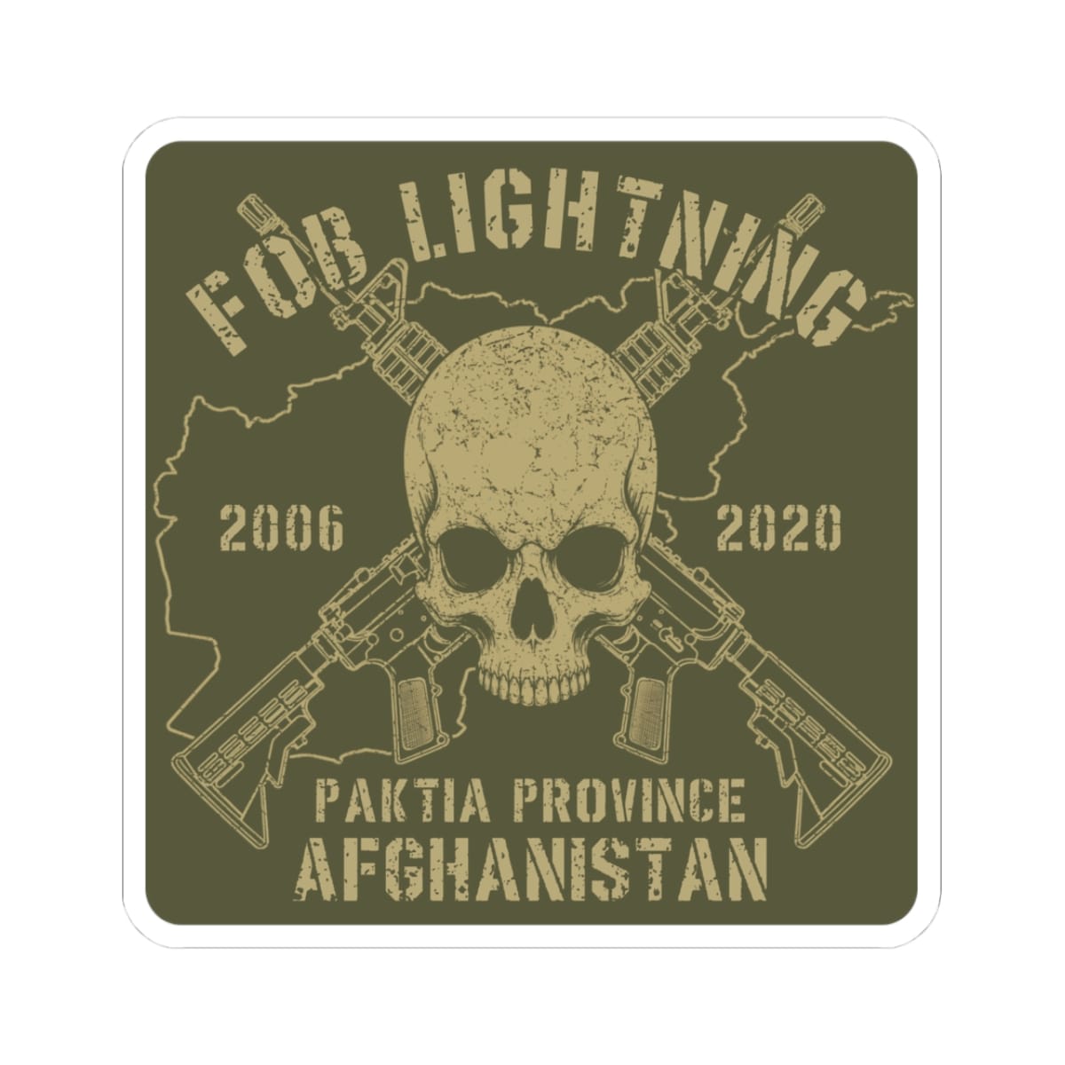 K-Factor Supply Co FOB Lightning - Skulls & Carbines Sticker 3" × 3" / White