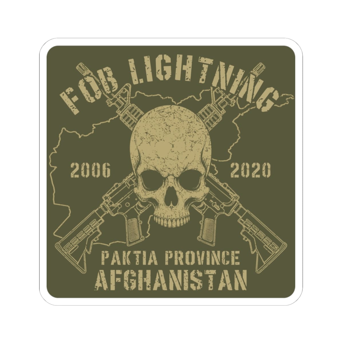 K-Factor Supply Co FOB Lightning - Skulls & Carbines Sticker 4" × 4" / White