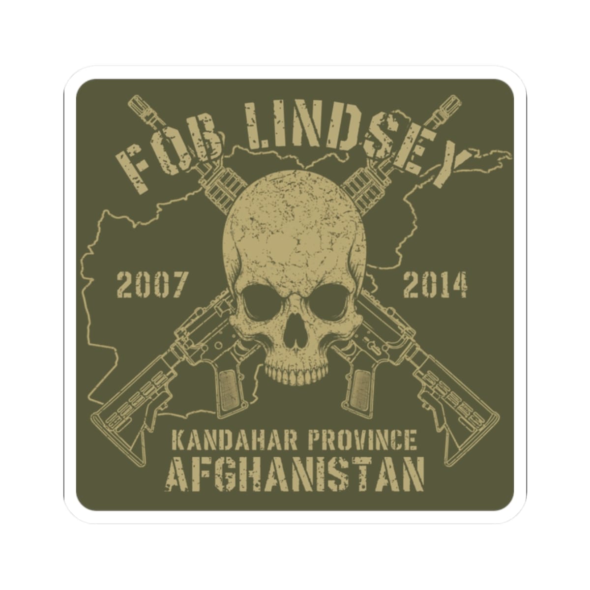 K-Factor Supply Co FOB Lindsey - Skull & Carbines Sticker 2" × 2"