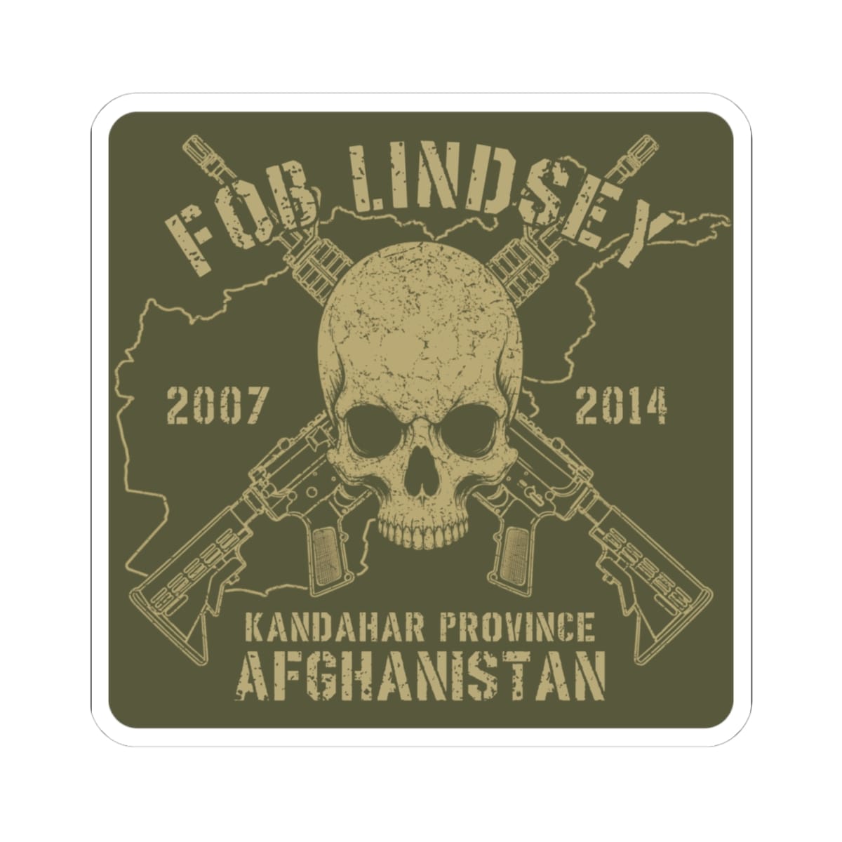K-Factor Supply Co FOB Lindsey - Skull & Carbines Sticker 4" × 4"