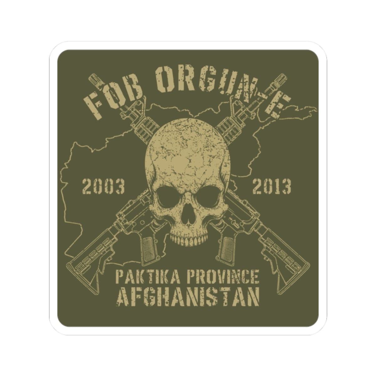 K-Factor Supply Co FOB Orgun-E - Skull & Carbines Sticker 2" × 2"
