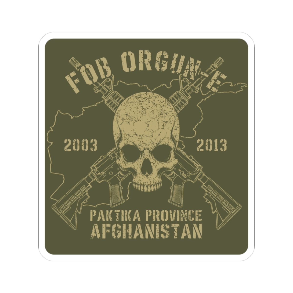 K-Factor Supply Co FOB Orgun-E - Skull & Carbines Sticker 3" × 3"