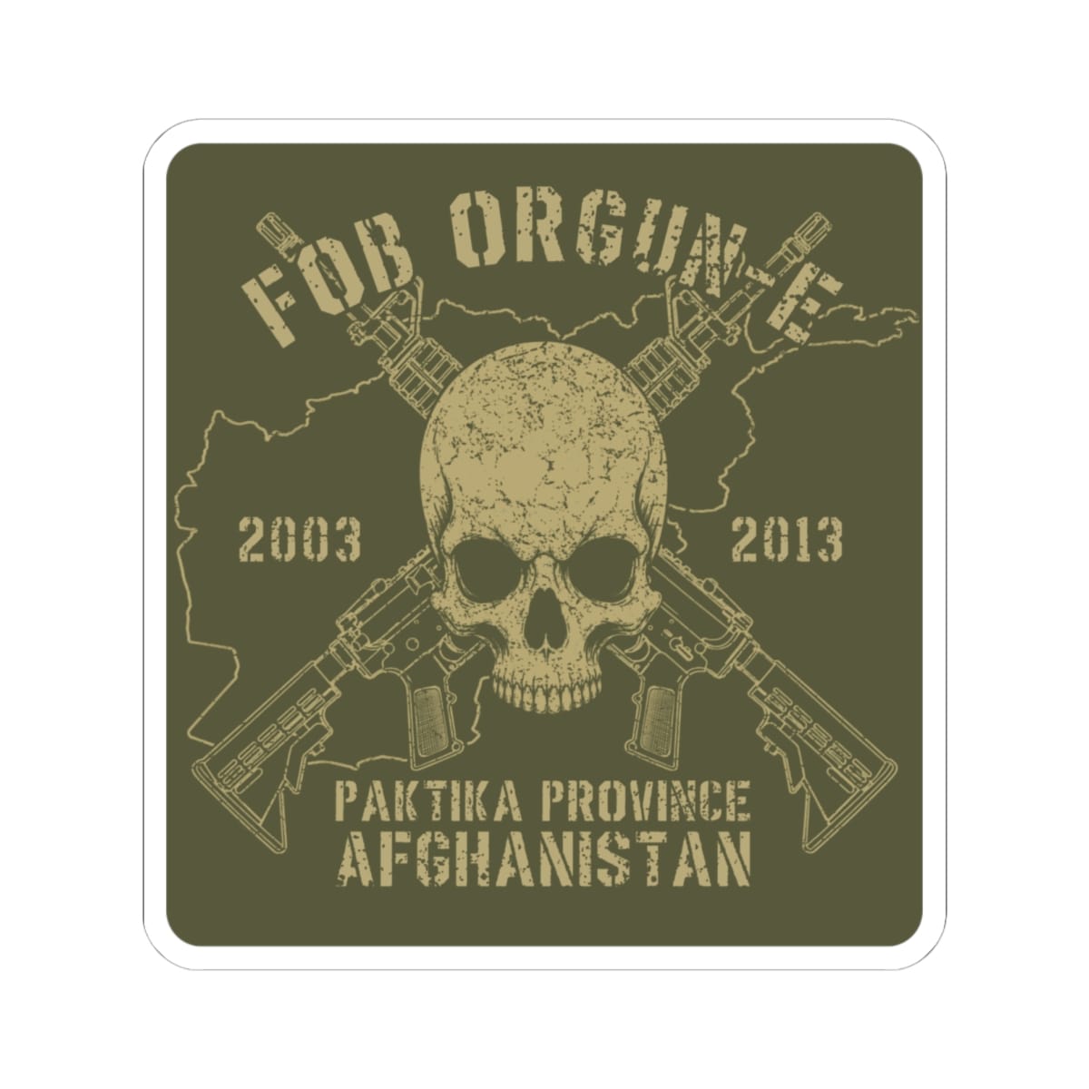 K-Factor Supply Co FOB Orgun-E - Skull & Carbines Sticker 6" × 6"