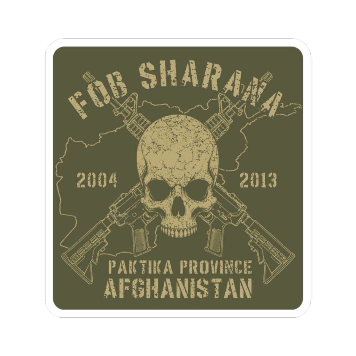 K-Factor Supply Co FOB Sharana - Skull & Carbines Sticker 2" × 2"