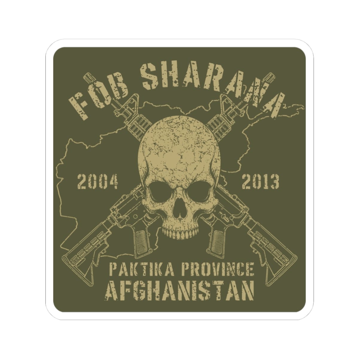 K-Factor Supply Co FOB Sharana - Skull & Carbines Sticker 3" × 3"
