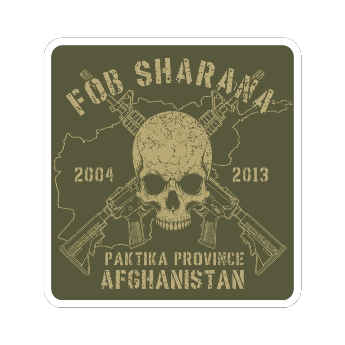 K-Factor Supply Co FOB Sharana - Skull & Carbines Sticker 4" × 4"