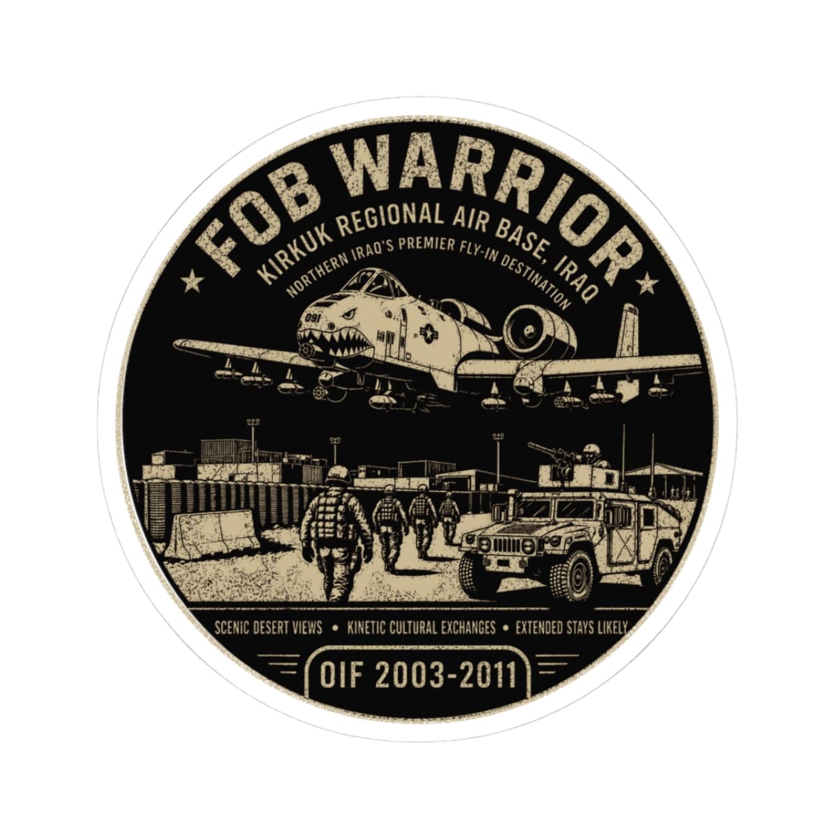 K-Factor Supply Co FOB Warrior (Kirkuk) Fly-In Destination Sticker 3" × 3"