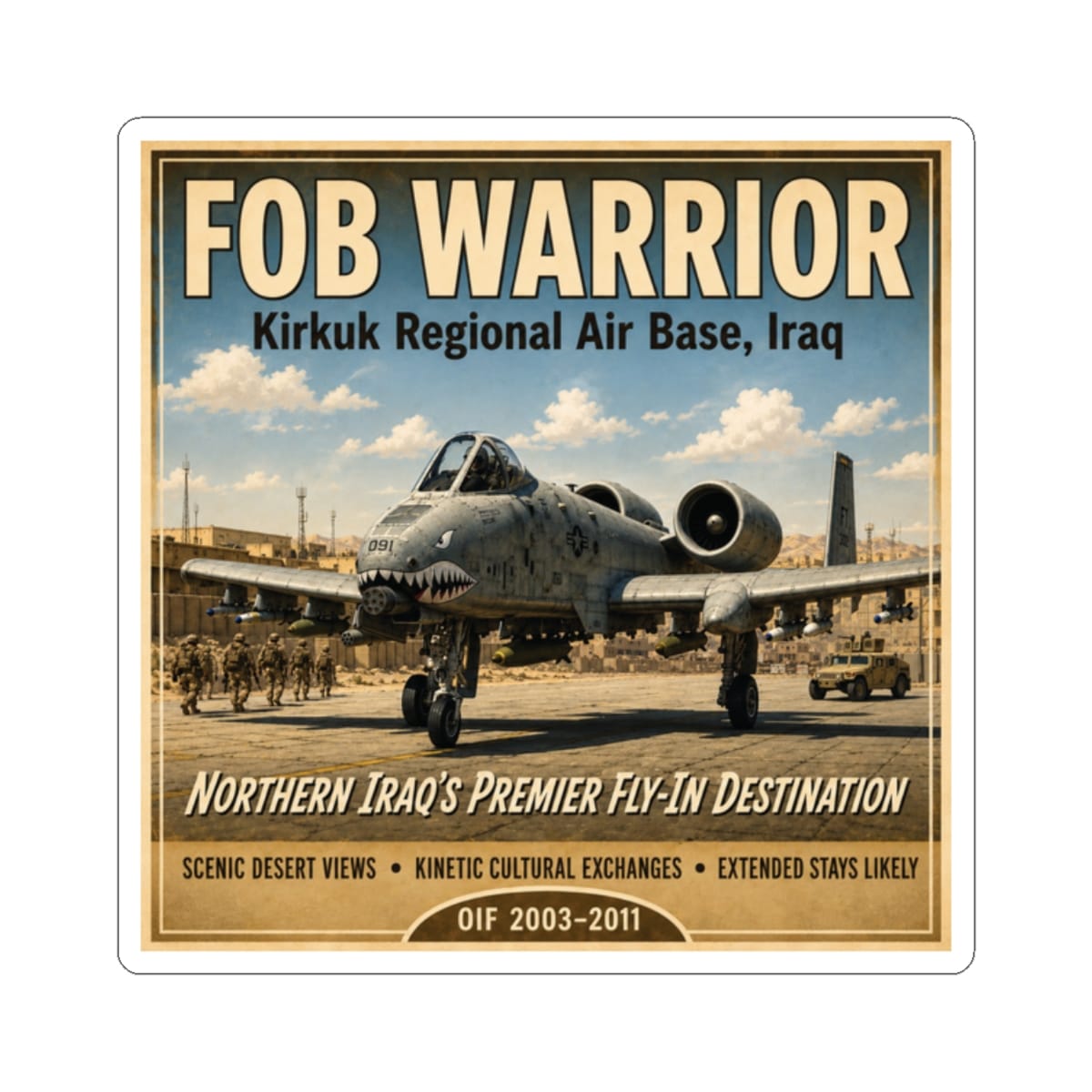 K-Factor Supply Co FOB Warrior (Kirkuk) Travel Sticker 2" × 2" / White