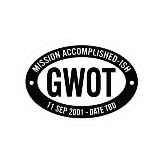 K-Factor Supply Co GWOT Mission Accomplished-ish Sticker 2" × 2" / White