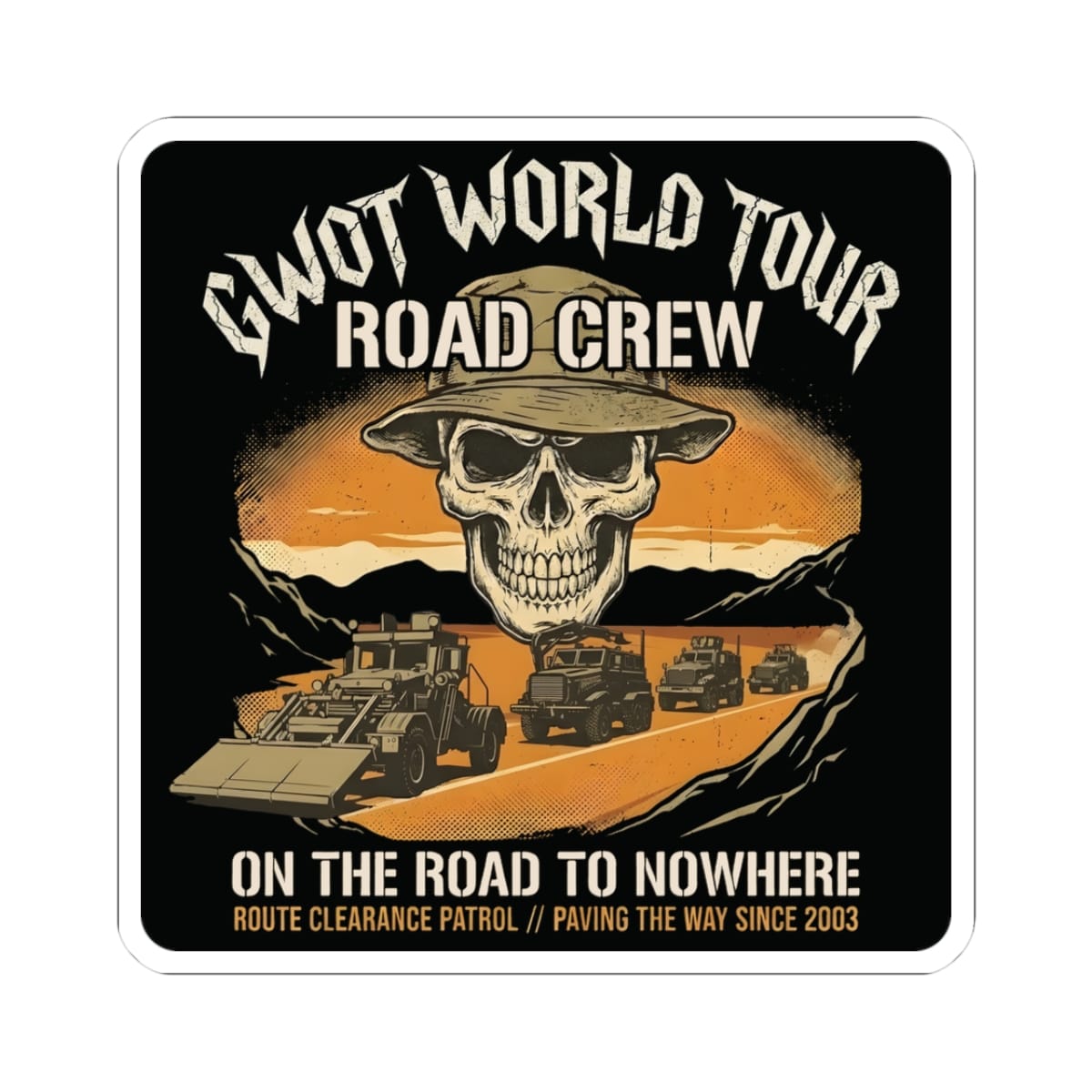 K-Factor Supply Co GWOT World Tour- Road Crew Sticker 3" × 3" / White
