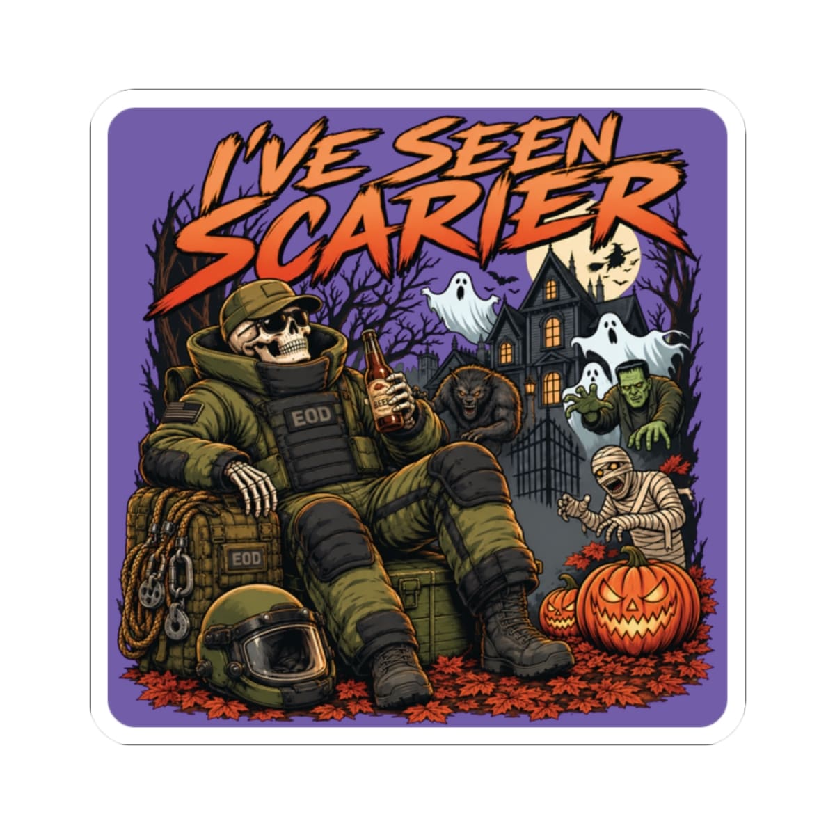 K-Factor Supply Co I've Seen Scarier (EOD) Sticker 2" × 2" / White