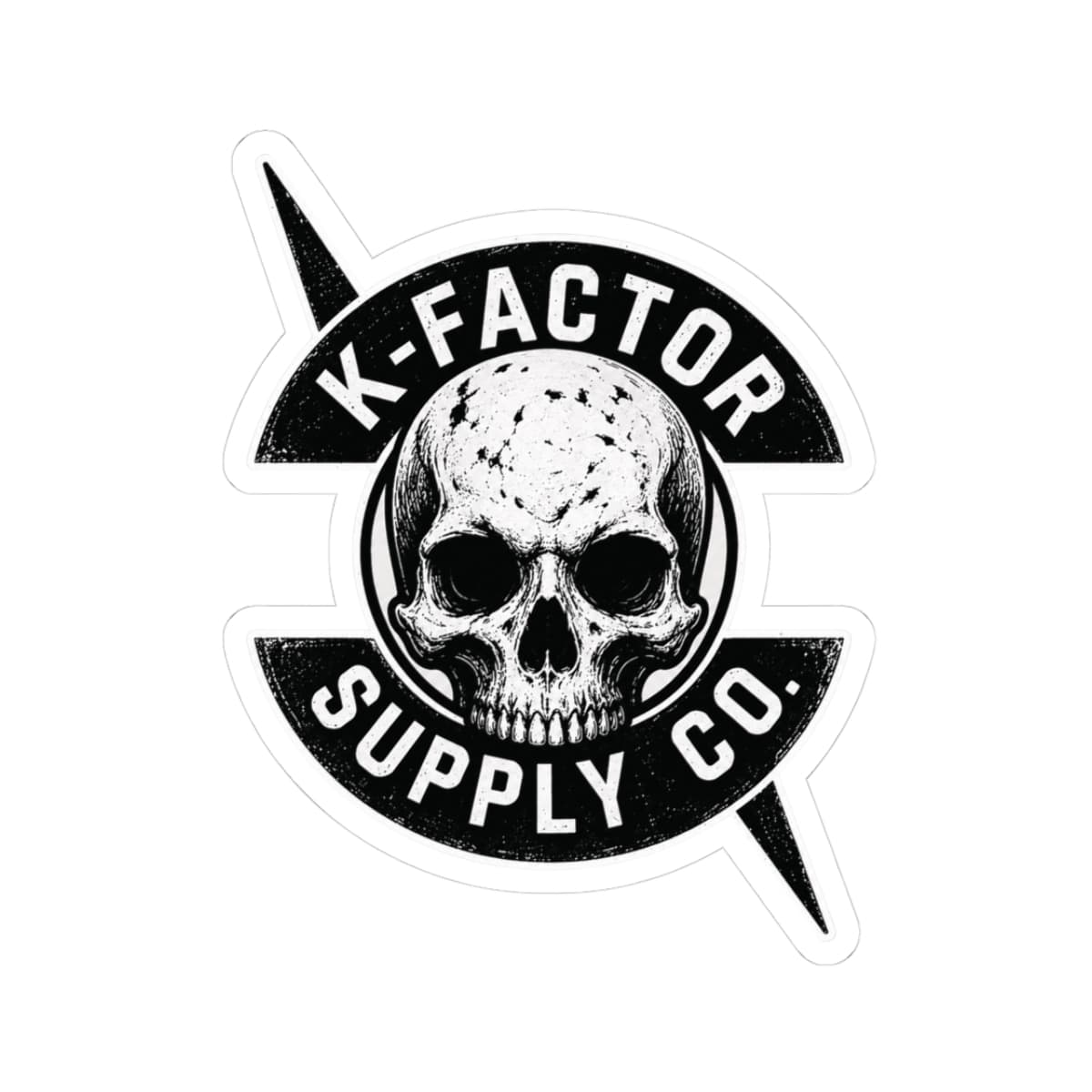 K-Factor Supply Co K-Factor Tarot Skull Logo Sticker 3" × 3" / White