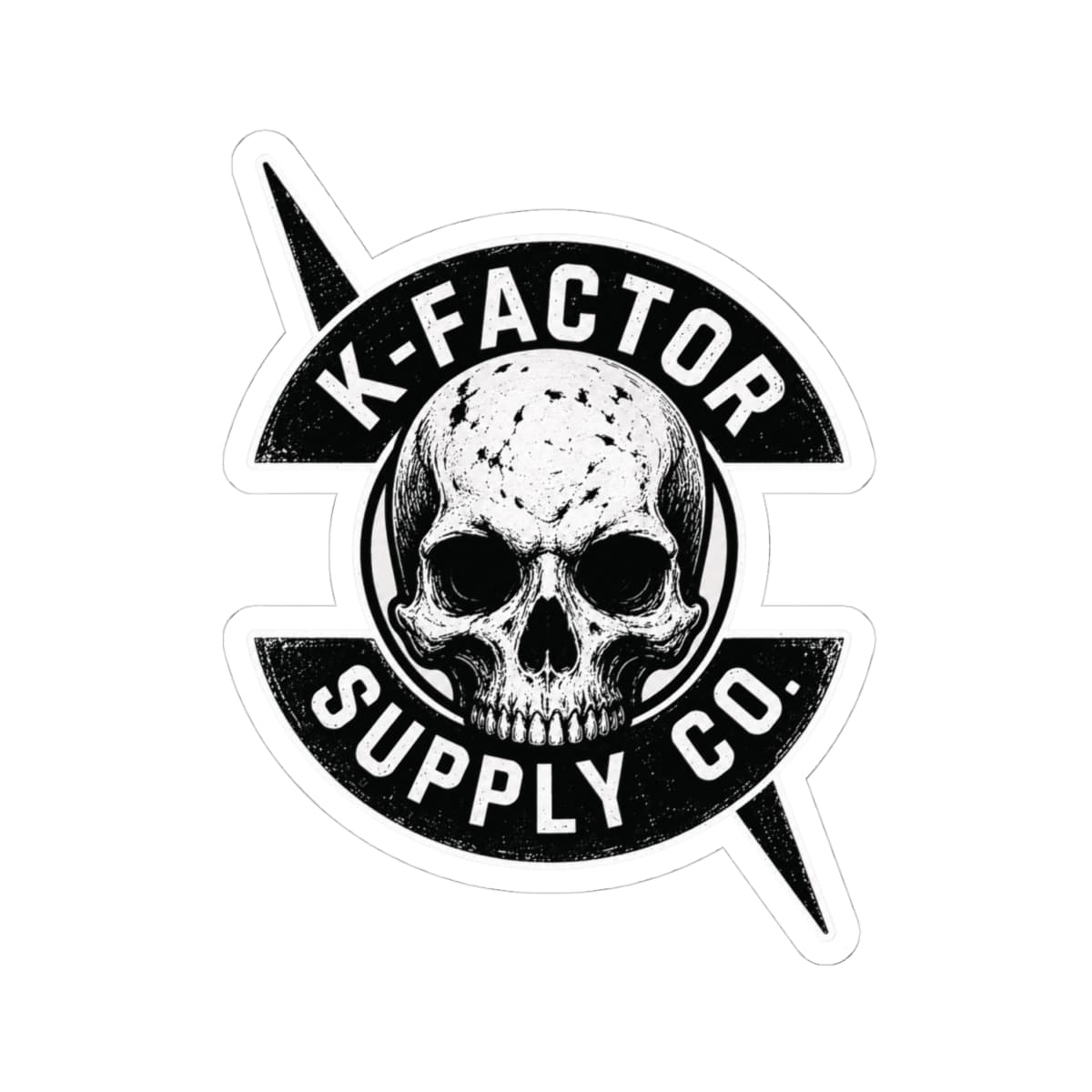 K-Factor Supply Co K-Factor Tarot Skull Logo Sticker 4" × 4" / White