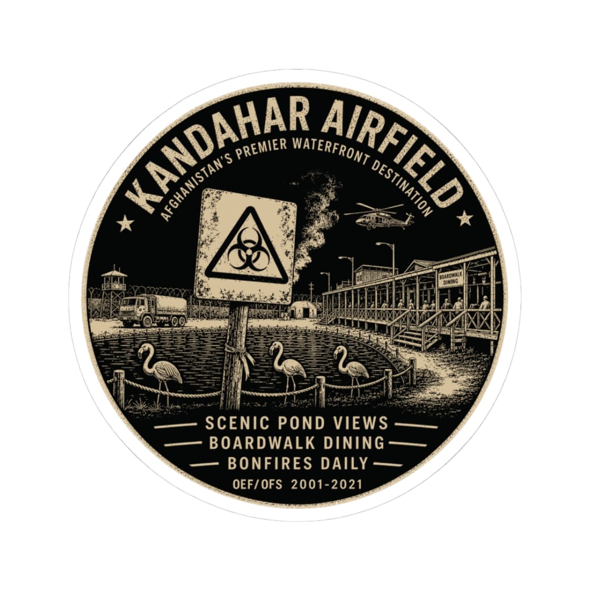 K-Factor Supply Co Kandahar Waterfront Sticker 3" × 3" / White