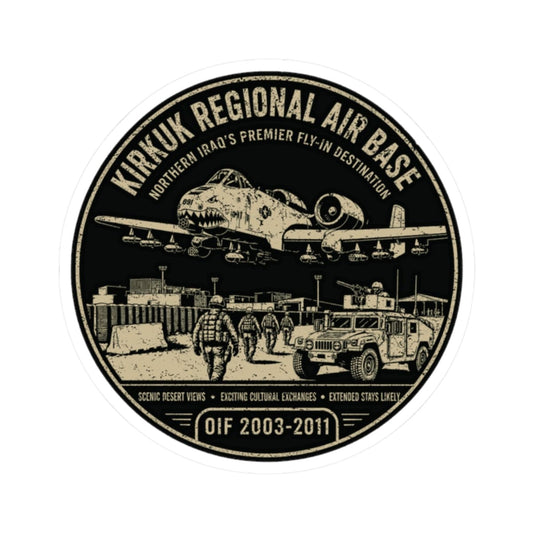 K-Factor Supply Co Kirkuk (KRAB) Fly-In Destination Sticker 2" × 2"
