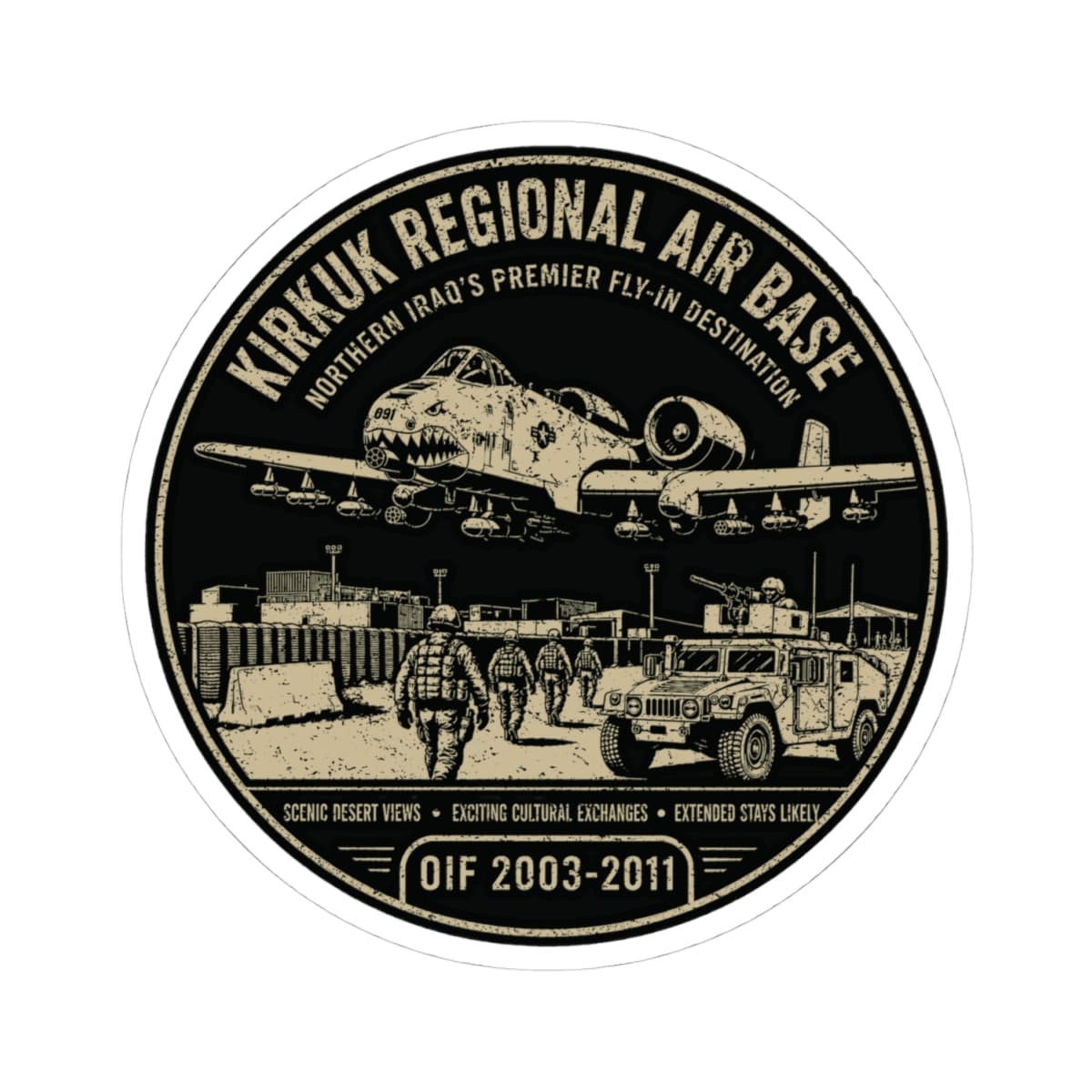 K-Factor Supply Co Kirkuk (KRAB) Fly-In Destination Sticker 4" × 4"