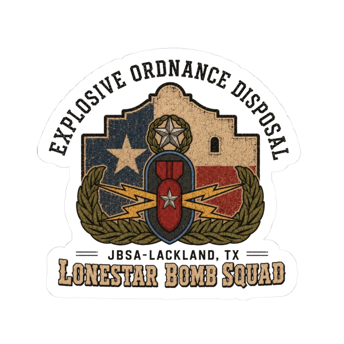 K-Factor Supply Co Lackland EOD "Lonestar Bomb Squad" Sticker 3" × 3"