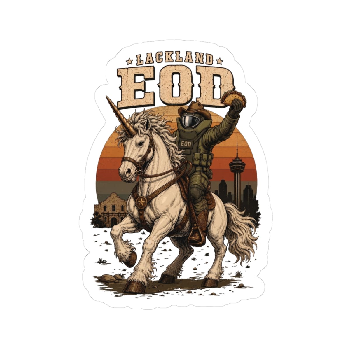 K-Factor Supply Co Lackland EOD "Lonestar Unicorn" Sticker 3" × 3"