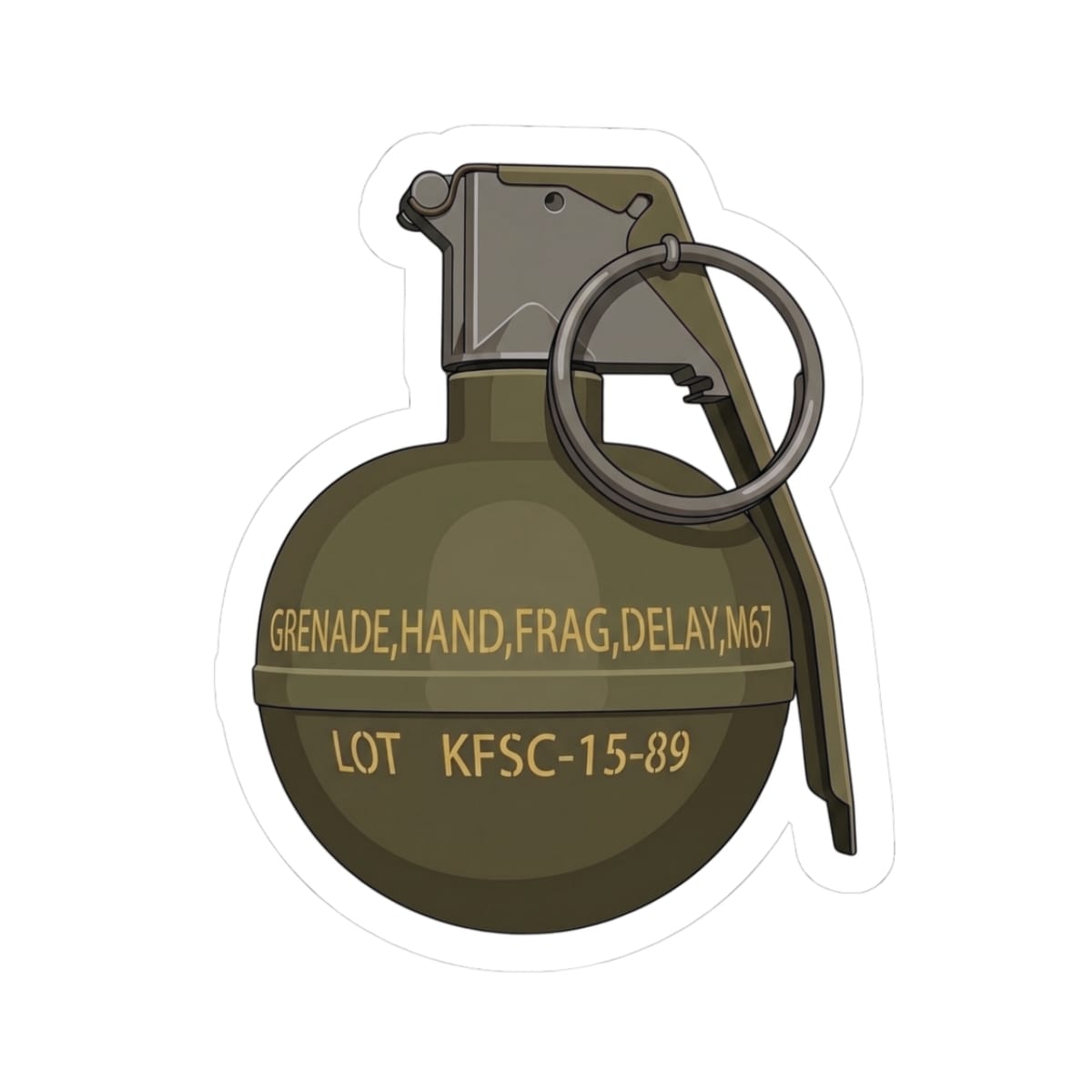 K-Factor Supply Co M67 Frag Grenade Sticker 3" × 3" / White