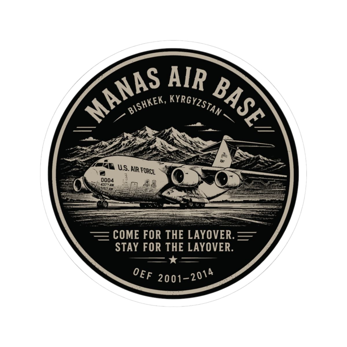K-Factor Supply Co Manas C-17 Sticker 3" × 3" / White