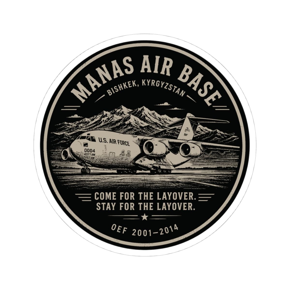 K-Factor Supply Co Manas C-17 Sticker 4" × 4" / White