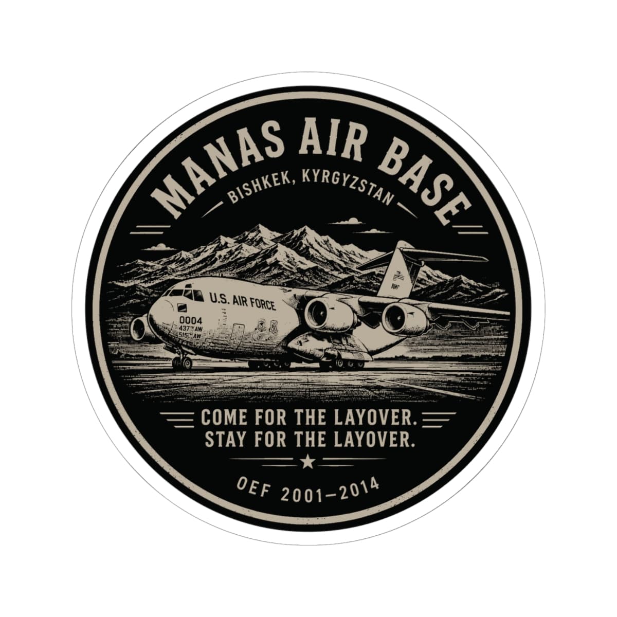 K-Factor Supply Co Manas C-17 Sticker 6" × 6" / White