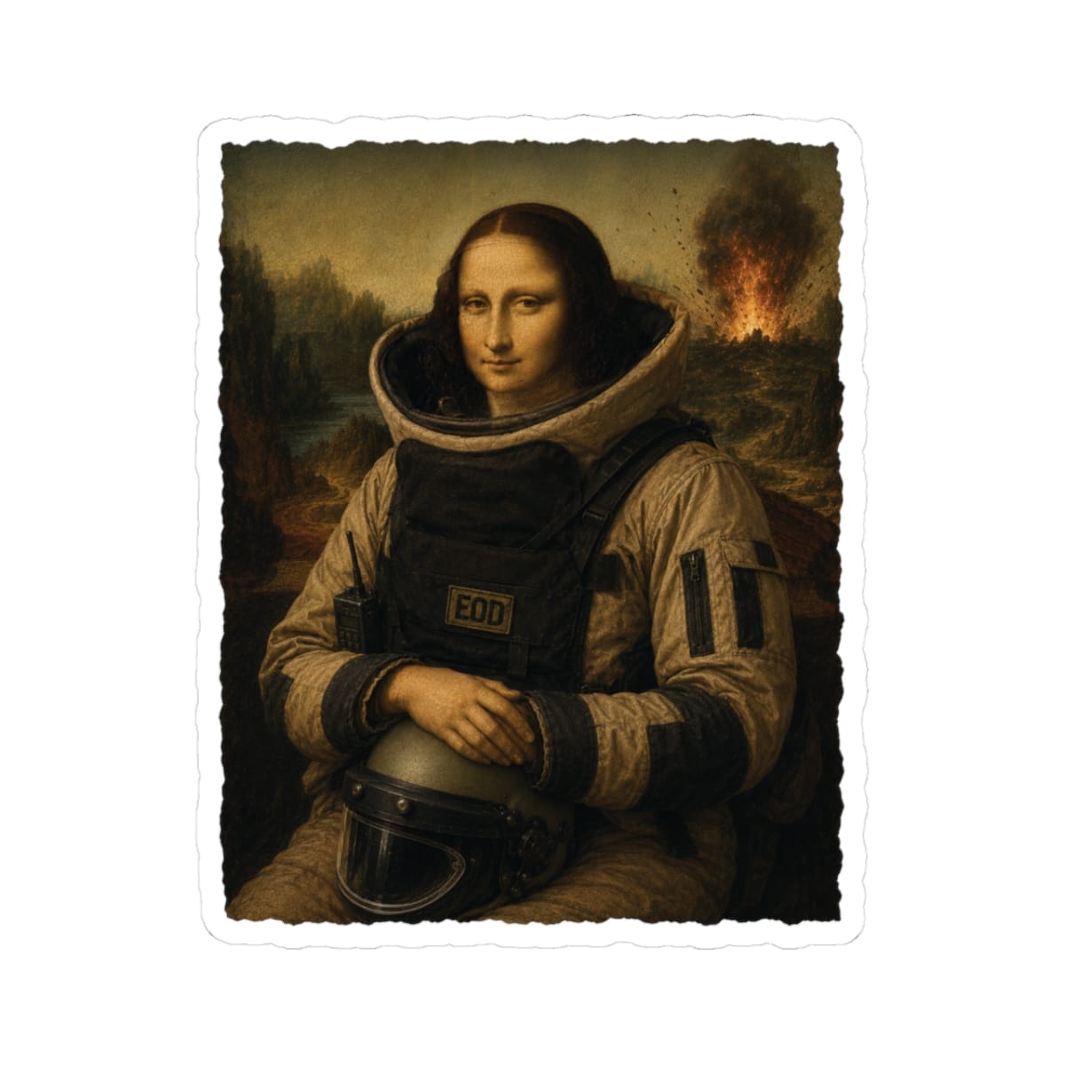 K-Factor Supply Co Mona Lisa Bomb Suit Sticker 3" × 3"