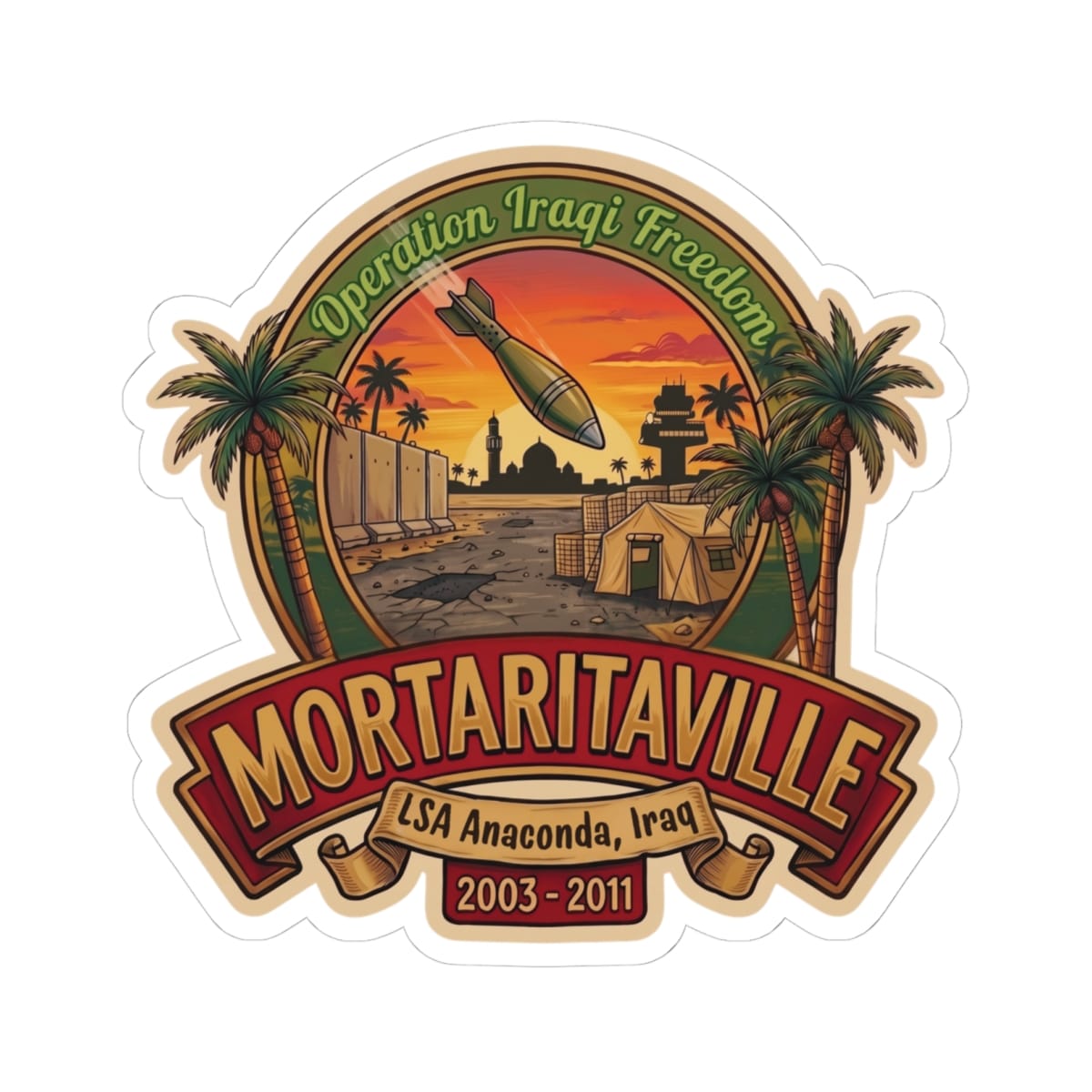 K-Factor Supply Co Mortaritaville Mk 1 Mod 1 (LSAA) Sticker 6" × 6"