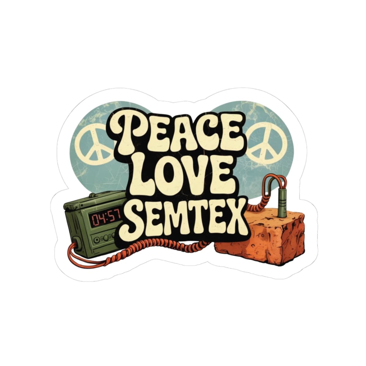 K-Factor Supply Co Peace Love Semtex  Sticker 3" × 3"