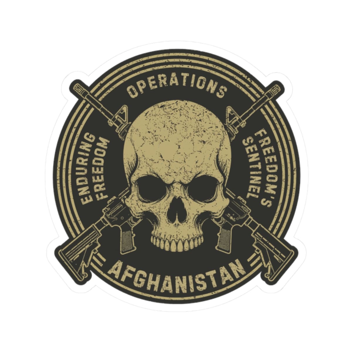 K-Factor Supply Co Skull & Carbines Icon - (OEF/OFS) Sticker 2" × 2" / White
