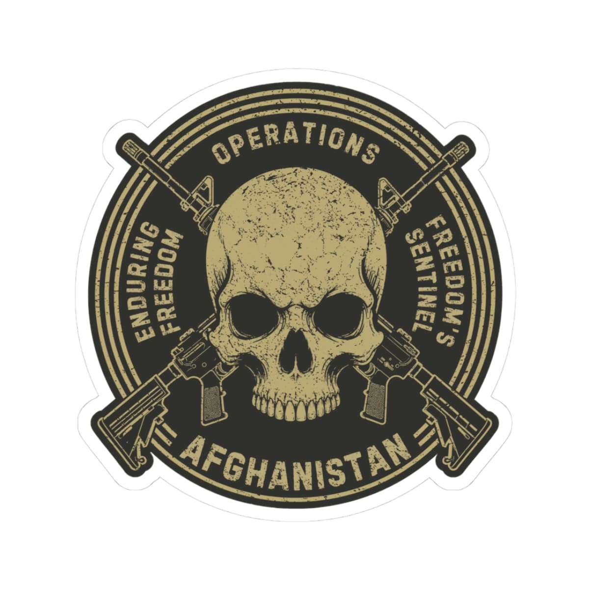K-Factor Supply Co Skull & Carbines Icon - (OEF/OFS) Sticker 3" × 3" / White