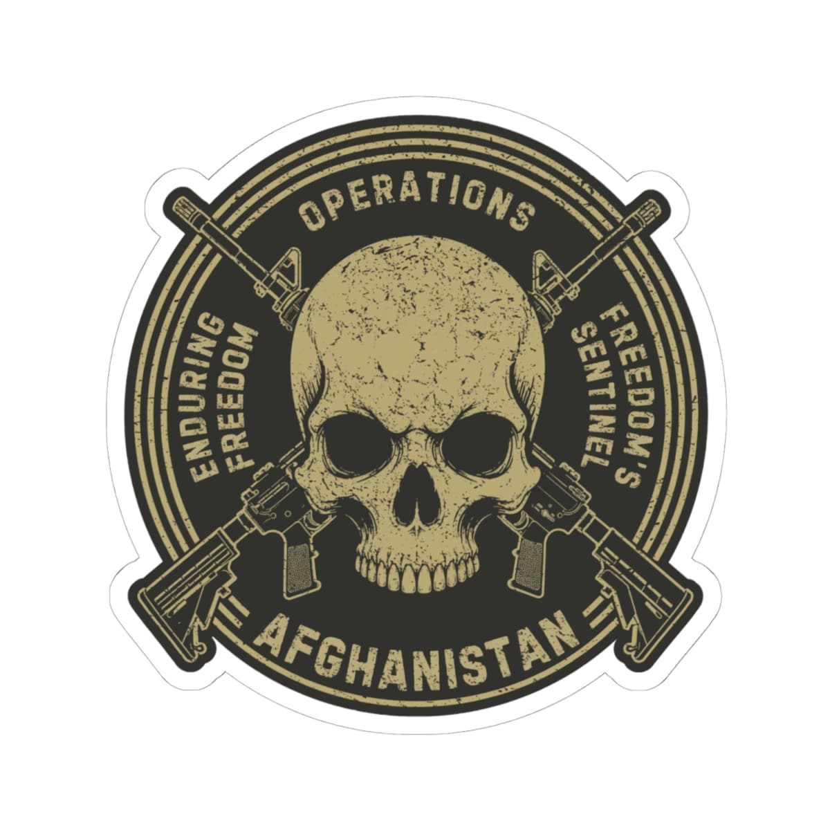 K-Factor Supply Co Skull & Carbines Icon - (OEF/OFS) Sticker 4" × 4" / White