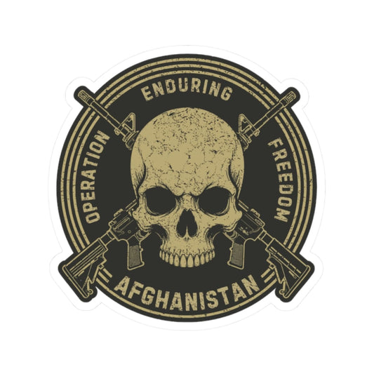K-Factor Supply Co Skull & Carbines Icon - OEF Sticker 2" × 2" / White